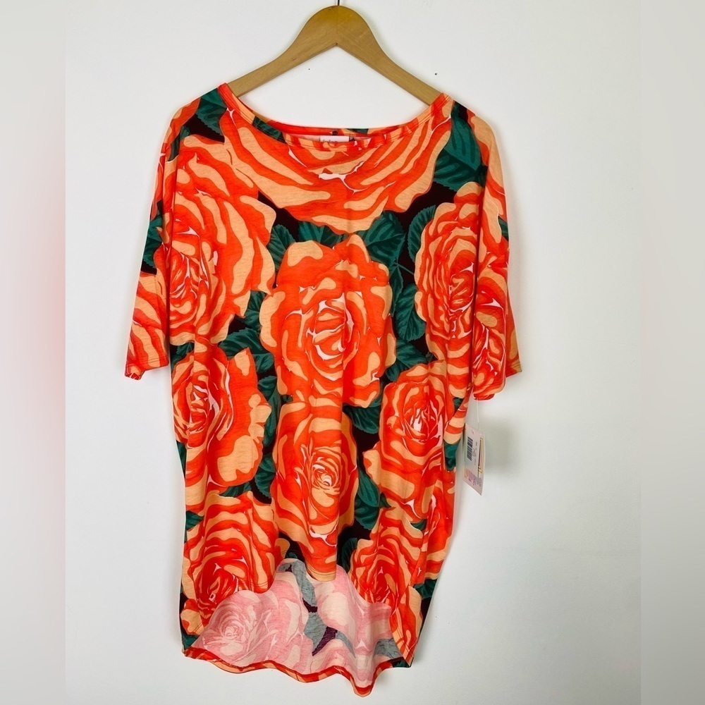 NWT LuLaRoe Irma Tunic Top Size L Orange Floral Print, Hi-Lo Hem LuLaRoe Shirt